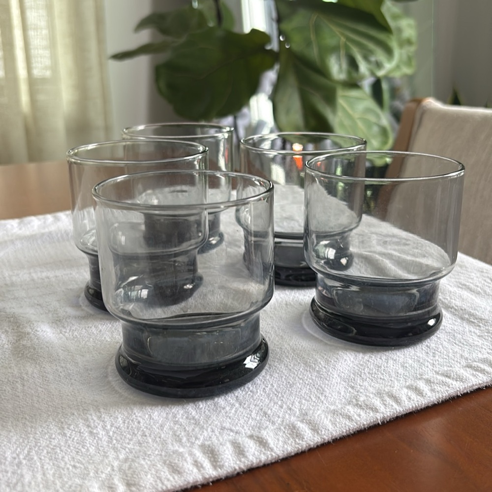 Set of 5 Vintage Libbey Stax Stackable Glasses – Smoky Gray